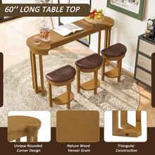 4 Piece Bar Table Set With3 PU Upholstered Bar Stools, Breakfast Table With 3 Padded Stools Solid Wood Counter Height Dining Table Set For Living Room, Dining Room.  Espresso - Natural - View 1