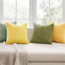[Free Shipping]MIULEE Boho Farmhouse Yellow Green Throw Pillow Covers 20x20 Inch Set Of 4 Mordern Nordic Cushion Covers Soft Corduroy Home Decor For Couch Bed Sofa Living Room - 橙黃色,20英寸x20英寸,4個裝 - 查看 3