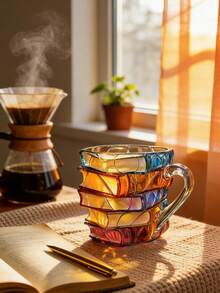 3D立体书本造型咖啡/玻璃杯，层叠书本设计——送给文学爱好者的礼物，一款艺术感十足的咖啡杯，适合爱书之人、读者、作家和藏书家。独特的书本造型桌面杯，是情人节和圣诞节的理想之选。