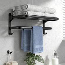 1 Pc Bathroom Towel Rack, No-Drill Wall Mounted Towel Holder, Foldable Bathroom Storage Shelf, Bathroom Accessories, Room Decor - Multicolor - View 8