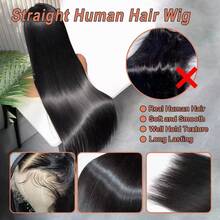 6x4 Wear And Go Straight Glueless Human Hair Wigs 250% Density Straight Lace Front Wig Transparent HD 6x4 Glueless Straight Brazilian Virgin Human Hair Lace Frontal Wigs Pre Plucked With Baby Hair Black For Women Beginner Friendly - Natural Black - 查看 4