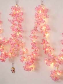 2M 20 LED Artificial Flower Vine Lights, Living Room Bedroom Decor, Wedding Romantic Fake Flower Fairy Lights, Holiday Decoration - Baby Pink - View 9