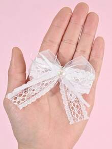 4 Stück Perlen Spitze Mesh Haarbögen für Mädchen, einfarbige Spitze Haarstyling Clips, elegante Perlen Haarclips, süße lässige Haarspangen, Mädchen Geschenke, Haarnadeln, Teenager Haarzubehör - Weiss - Übersicht 8