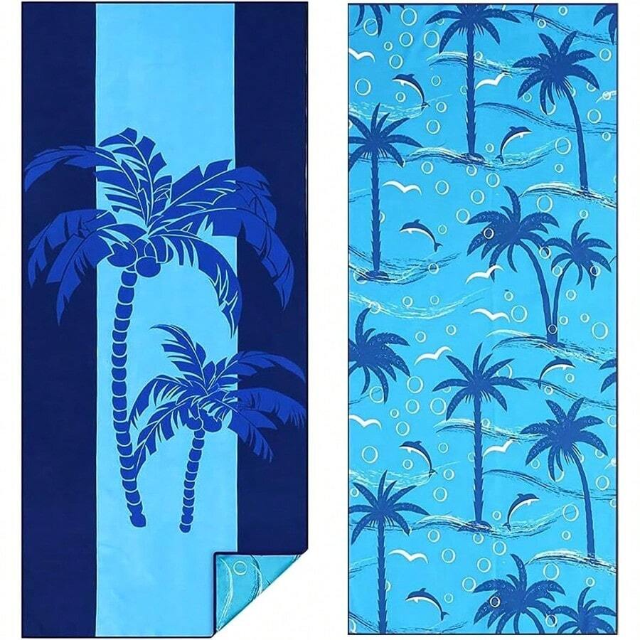 Toalla De Playa De Microfibra Sin Arena Toalla De Playa Absorbente Extra Grande De 71 "X 32" De Secado Rápido Y Liviana Adecuada para Baño Natación Playa Camping Gimnasio árbol De Coco - azul - Ver 1
