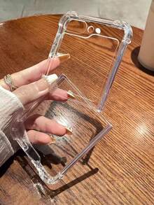 1pc Simple & Fashionable Transparent Crystal Flip Protective Case, Compatible With Samsung Galaxy Z Flip 7/6/5/4/3, Anti-Shock Protection, Transparent Anti-Yellowing Phone Case - Clear - View 2