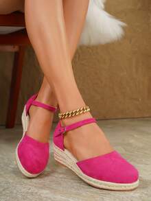 Women's Elegant Platform Wedge Heel Slip-On Shoes, All Season - Hot Pink - View 6