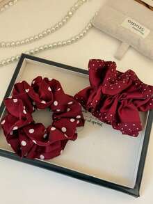 1pc Red Polka Dot Double-Layer Scrunchie Hair Tie, Elegant Bun Holder, Versatile Hair Accessory For New Year ,Scrunchy Head Accessories