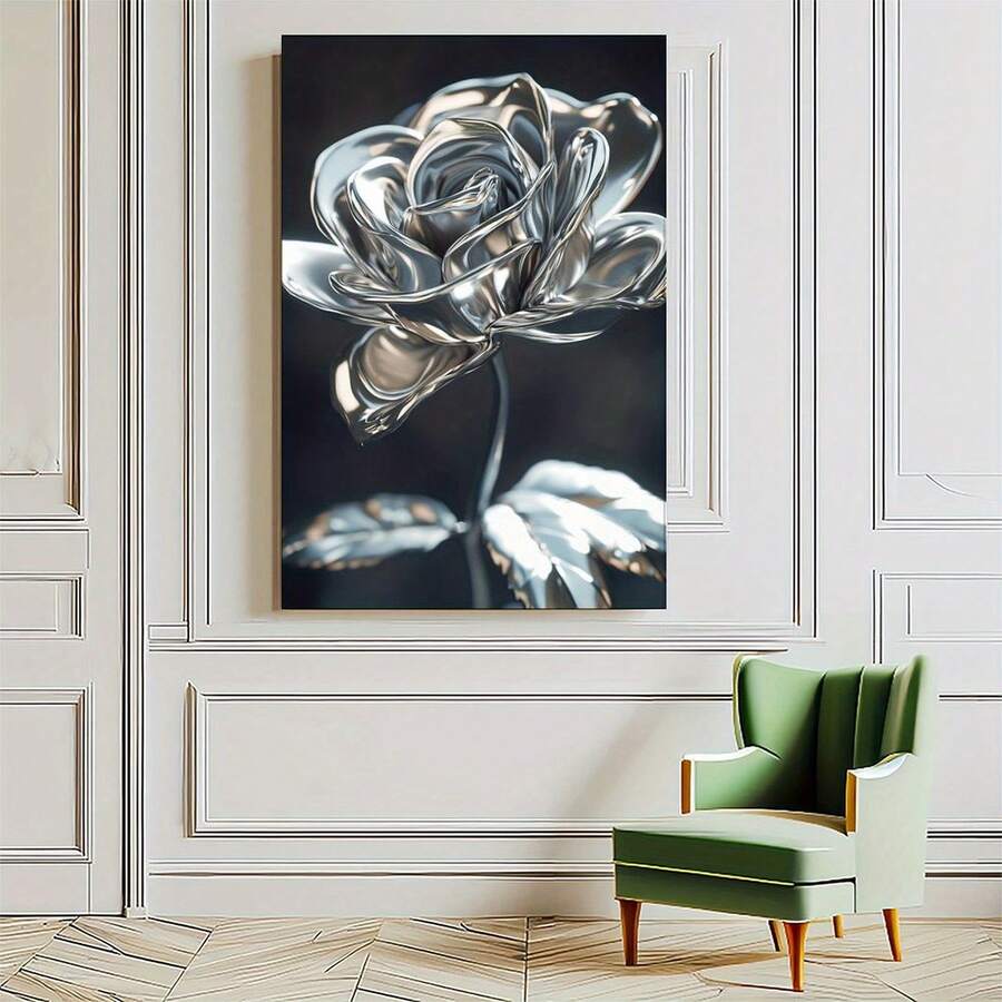 1 Pieza de Arte de Pared con Marco de Madera, Una_Hermosa_Rosa_Plateada_Con_Un_Chrome(Textura_1 Decoración de de Cumpleaños, Día de la Madre, Año Nuevo, Regalo de Pascua para Madre, Decoración de Sala de Estar, Decoración de Pared de Oficina, Baño, Regalo Perfecto y Decoración del Hogar - Multicolor - Ver 1