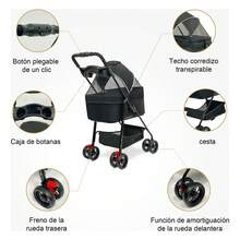 Cochecito Plegable Ligero para Mascotas, Perros y Gatos con Cesta Extraíble - Convertible en Silla de Empuje, Cochecito Portátil para Cachorros/Gatitos, Diseño de Plegado Fácil, Estructura Duradera para Exteriores, Compras, Visitas al Veterinario - Regalo Ideal - Negro - Ver 10