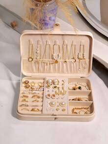 新款豪华升级大容量PU皮革首饰盒 | 首饰收纳包，旅行首饰盒 | 多层隔层，可收纳项链、戒指和耳环 | 便携式旅行首饰盒 | 送给女友/妈妈/母亲节/闺蜜生日/情人节的礼物，女士旅行必备，节日必备，秋季装饰，万圣节 - 彩色 - 查看 21