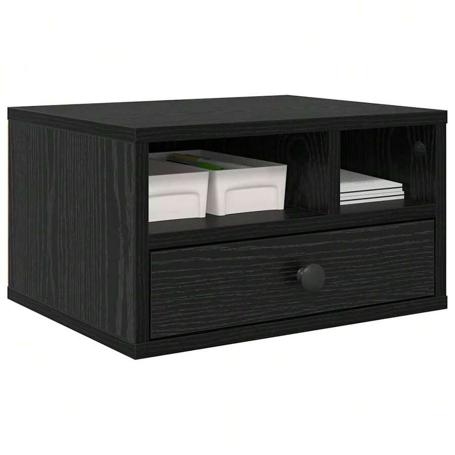 vidaXL Soporte de impresión con tiroir Chêne negro 40 x 32 x 24 cm - Negro - Ver 1