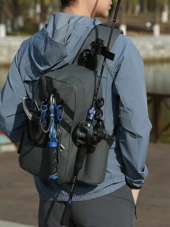 Fishing Sling Bag For Men, Functional Chest Pack & Crossbody Tackle Storage Bag, Multi-Layer Fishing Gear Organizer With Large Capacity Compartments, Adjustable Shoulder Strap, Durable Water-Resistant Material, Hands-Free Angling Chest Bag For Lures, Tools, Accessories, Outdoor Fishing, Hiking & Travel