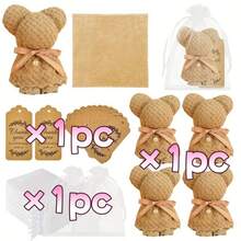 15pcs Bear & Coffee Themed Towel Set, Includes Cards And Gift Bag - Baby Shower Decorations, Kids Party Favors, Baby Shower Gifts, Party Supplies, Christmas Party Gifts, Party Presents - Brown - View 13