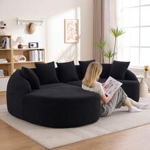 YOGLAD Compression L-Shaped Modular Sectional Sofa With Curved Chaise, Boneless Cloud Couch Sleeper, Black Chenille Upholstered Deep Seat Floor Sofa With Wide Armrests, Raised Backrest & 30D High-Density Foam For Living Room, Apartment & Lounge - 黑色 - 查看 7