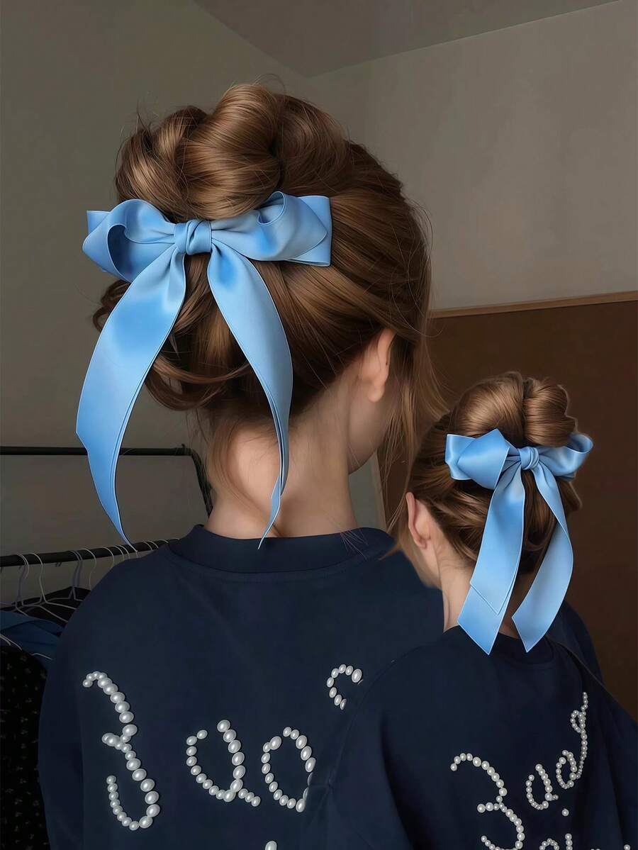 2PCS Blue Elegant Ribbon Bow Hair Clip Stylish Hair Clip For Women - Versatile Spring Clip For The Back Of The Head Luxurious Everyday Hair Clip, Claw Clips, Hair Slide, Hair Barrettes, Hair Accessories For Women