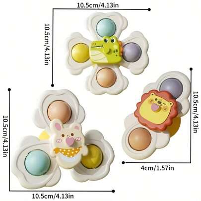 3pcs Powerful Suction Cup Rotating Sensory Bath Toys, Suitable For Infants, Airplane Car Travel Desk And Window Toys, Easter Basket Fillers For Toddler Boys And Girls, Gifts For Babies 6 Months And Up (Dinosaur)