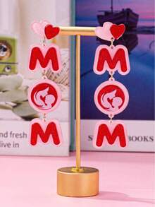 1 par de pendientes colgantes con letras y retratos de corazón acrílicos de moda, lindos pendientes largos como regalo para el Día de la Madre - Multicolor - Ver 2