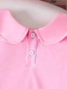 2pcs Young Girl Sleeveless Top And Shorts Set, Cute Sweet Solid Color Collared Design, Spring/Summer - Pink - View 4