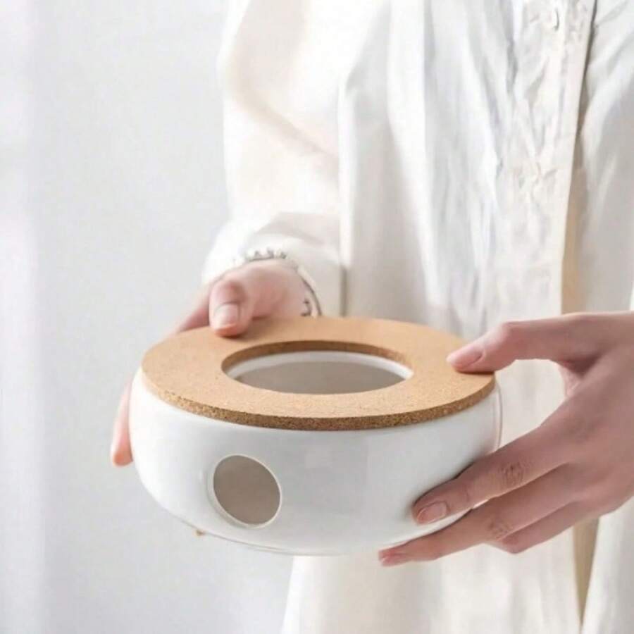 1pc Ceramic Candle Warmer Tea Coaster, Fruit & Flower Tea Warmer (Candle Not Included) + 1pc 500ml/17oz Thick Heat-Resistant Glass Teapot With Handle For Boiling Water, Flower Tea