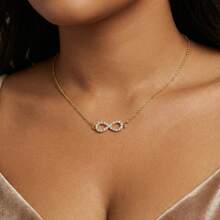 1pc Luxury Gold-Tone Cubic Zirconia Embedded Infinity Collar Necklace For Women - Silver - View 11