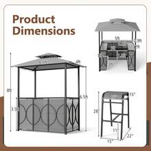Lifezeal 6.5 X 4 X 8 FT Grill Gazebo Set With 2 Bar Stools, Tempered Glass Bar Table Brown/Gray - Grey - View 2