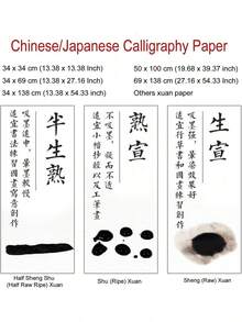 EstiloKYMY - Papel De CaligrafíA Chino/JaponéS, 100 Unidades, Papel Sumi/Papel De Arroz Para Escribir Pintura Y Dibujar, Tinta China De Pincel Xuan Paper Sheng (Crudo) Xuan (34 X 69 Cm (13.38 X 27.16VersióN Mejorada - 34 x 138 cm (13,38 x 54,33 pulgadas) - Ver 5