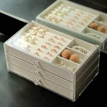 1个多功能透明桌面大容量抽屉式首饰盒，可收纳手镯、手链、手表、戒指、耳环、项链、耳钉等首饰，可堆叠抽屉式设计，多功能抽屉式首饰盒 - 彩色 - 查看 8