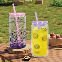 8/4pcs 16oz Double Wall Glass Tumbler, DIY Glitter Mason Jar Cup With Lid, Straw And Silicone Plug - Hand Wash, BPA & PVC Free - Multicolor - View 11