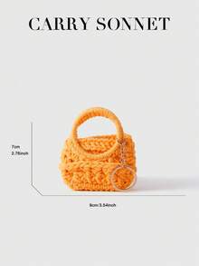 Orange Crochet Mini Coin Purse Bag Charm Keychain, Handmade Knit Mini Bag Pendant, Gifts For Women - Orange - View 2