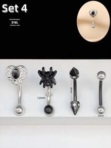 4pcs/Set Punk Goth 16g Eyebrow Ring Cross Spider Ghost Curved Barbell Cartilage Tragus Eyebrow Piercing Jewelry Mushroom Eye Labret Lip Jewelry Heart Devil Daith Tragus Rook Helix Earring Navel Small Belly Button Ring Eyebrow Lip Studs For Women Men Daily Party Wear