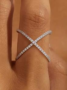 1 chiếc nhẫn đá Cubic Zirconia thanh lịch, quà tặng Ngày Valentine cho nữ, trang sức kỷ niệm. - Bạc - Xem 5