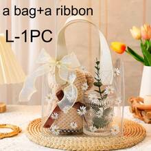 5pcs PVC Gift Bags With Ribbons, Transparent Daisy Printed Gift Packaging Bags, Wedding Party Birthday Gift Wrapping Bags - Multicolor - View 17