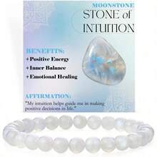 1PCS   6mm Natural Stone Obsidian Amazonite Bead Bracelet With Elastic Cord And Card - Đá mặt trăng - Xem 2
