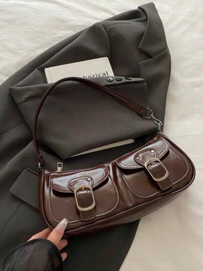 新款时尚双口袋装饰手提包/单肩包，适合派对、外出、度假、购物和日常使用，可存放硬币、手机等物品，也适合白领、大学生和上班族作为工作包，是女士的优雅之选。