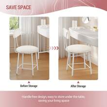 HEXCELEN Dressing Table Chair With Gold Legs, Vanity Stool Chair With Soft Padding, Makeup Dressing Table Stool For Bedroom, Living Room, Velvet Pink - White - View 6