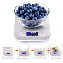 Báscula de cocina de 10 kg/1 g, electrónica de precisión para alimentos, herramientas de medición para cocinar y hornear, balanza de acero inoxidable con pantalla LCD, báscula de alimentos para cocina - Báscula de cocina de acero inoxidable, resistente al agua, pilas incluidas, pesa hasta 10 kg/22 lb, báscula digital, báscula de alimentos con calculadora nutricional, báscula para hornear, báscula para cocinar - Plateado - Ver 6
