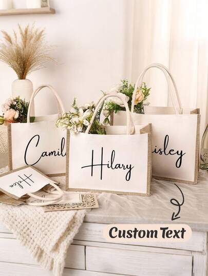 Personalized Burlap Bridesmaid Bag, Bachelorette Party Gift, Customized Bridal Shower Tote, Beach Party Handbag, Bridesmaid Gift Bag