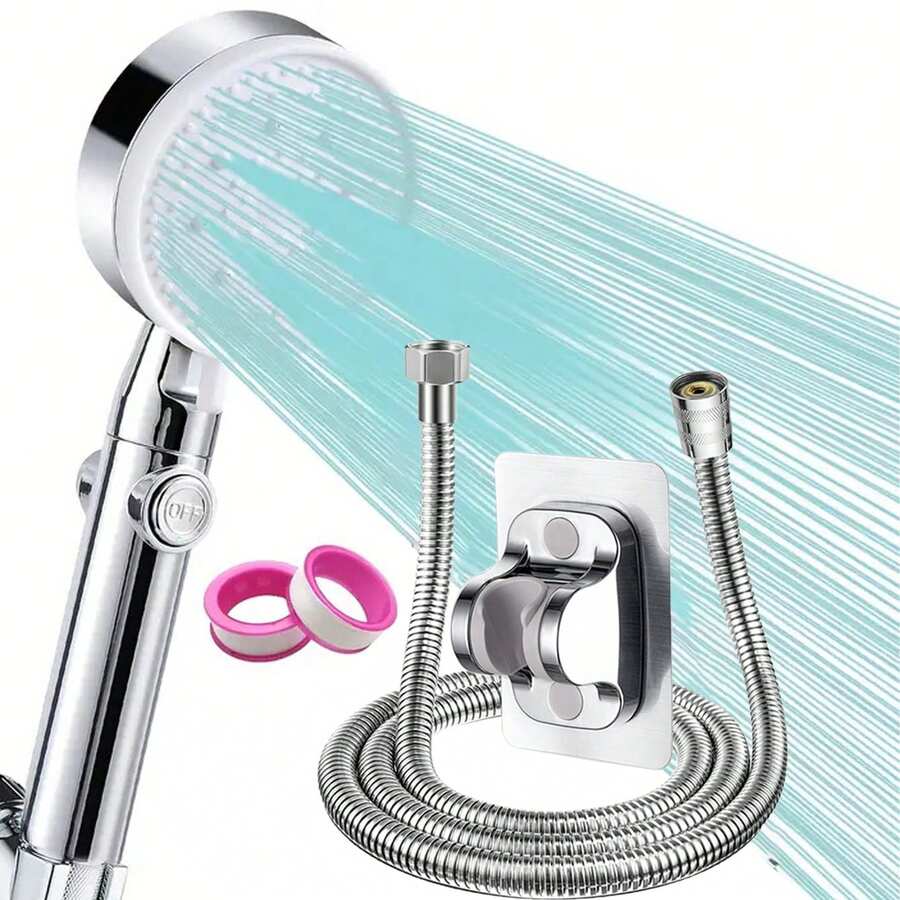 Silver Five Speed Water Stop Button, Pressure Boosting Handheld Shower Button Switch, Nozzle, Shower One Key Water Stop Nozzle - Multicolor - View 1