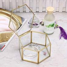 1pc Luxurious Hexagonal Glass Jewelry Display Box - Decorative Boxes For Storage And Organization - Brass Frame, Wedding Gift, Ring, Bracelet, Earring Holder, Mother's Day&Valentine's Day ,Spring Season Home Room Decor, Stylish Storage Case For Jewelry Collector,Room Décor - Multicolor - View 1
