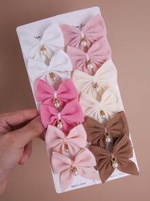 10pcs Multicolor Pearl Fabric Bow Barrettes For Girls, Simple Bangs Clips, Non-Damaging Side Clips, Versatile Hairpins For Daily Use, Claw Clips, Hair Slide, Head Accessories, Hair Accessories For Women - Multicolor - View 2