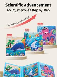 3-In-1 Progressive Magnetic Puzzle Books, Multi-Color Montessori Toys, Suitable For Children 3+ Years Old, Includes Ocean Animals, Transportation, And Dinosaur Themes, Educational And Fun Magnetic Puzzle Toys For Preschoolers, Also An Ideal Gift - Multicolor - View 8