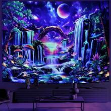 Huzuya Blacklight Fantasy Forest Tapestry Neon Waterfall Tapestries UV Reactive Galaxy Space Tapestry Colorful Floral Plants Tapestries Wall Hanging Backdrop Room Decor For Bedroom - Thác nước - Xem 10