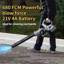Cordless Leaf Blower, 680 CFM, 21V Electric Cordless Leaf Blower, Equipped With 4.0Ah Battery And Charger, 3-Speed Modes, 270° Adjustable Handle, Suitable For Lawn Care - Xám - Xem 1