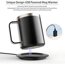 Calentador de taza de café con taza y tapa, capa de temperatura constante inteligente de calor automático, grado alimenticio, aislamiento térmico de acero inoxidable 304, para escritorio, hogar y - 1 - Ver 4