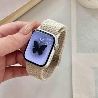 1pc Upgraded Magnetic Woven Elastic Watch Band, With Magnetic Clasp, Compatible With 38mm 40mm 41mm 42mm 44mm 45mm 46mm 49mm Watches For Men And Women, Soft Nylon Single-Loop Sports Band, Compatible With Series 11 10 9 8 7 6 5 4 3 Ultra 3 2 1 SE