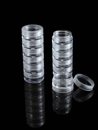 Stapelbart smyckesförvaringsfodral med 6 lager och avtagbara genomskinliga flaskor - perfekt för att organisera hantverk, nagelstenar och små accessoarer