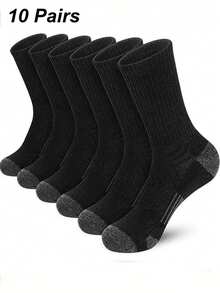 5/10 Pairs Black, White, Grey 3-Color Popular Plus Size Men's Basketball Sports Crew Socks, Work Socks - Multicolor - View 10
