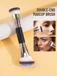 1pc 2-In-1 Face Makeup Brush, Soft Fiber Contour & Foundation Brush, Large Handle For Contouring, Foundation And Concealer Application - Black - View 1