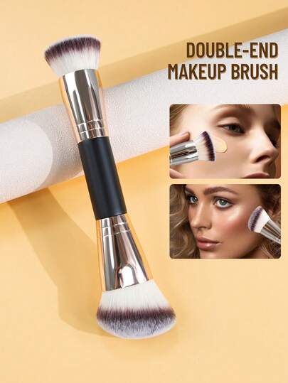 1支二合一面部化妆刷，柔软纤维轮廓粉底刷，大号手柄，可用于轮廓修饰、粉底和遮瑕膏涂抹。