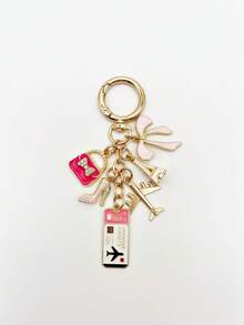 1件优雅粉色蝴蝶结旅行钥匙扣吊坠，油滴飞机行李牌护照埃菲尔铁塔DIY饰品，女士手提包挂饰，行李箱装饰，单肩包配件，多功能包包挂饰，汽车装饰，可爱哥特Y2K风格，节日礼物 - 彩色 - 查看 16